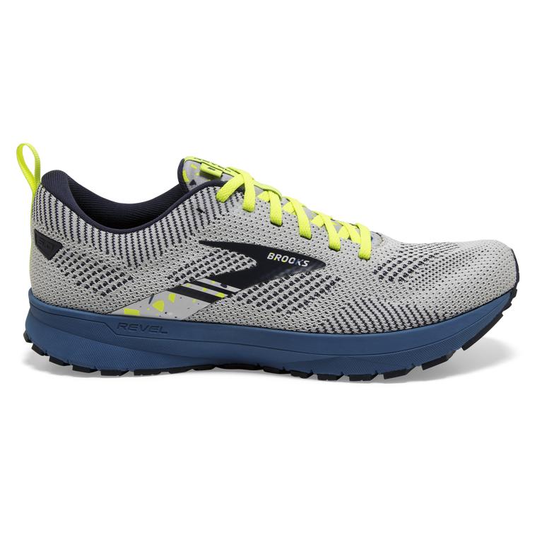 Brooks Revel 5 - Mens Performance Road Running Shoes - Oyster/Navy/Dark Blue (47312LVQB)